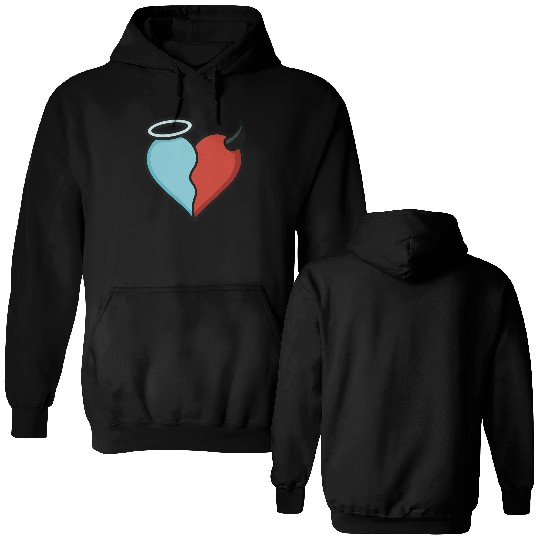 Divided Heart Good and Evil Contrast Angel, Devil Double Sided Hoodies