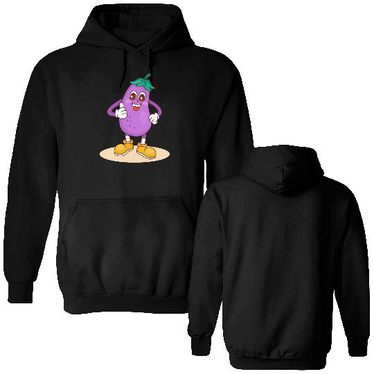 Animated Eggplant Character Design Double Sided Hoodies