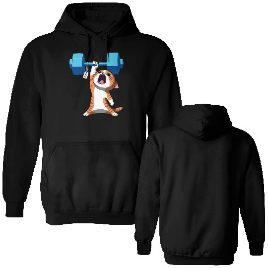 Workout Strength! Tiny Warrior Cat Huge Muscles. Double Sided Hoodies