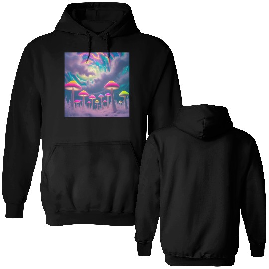 Neon Mushroom Forest – Psychedelic Minimalist Double Sided Hoodies