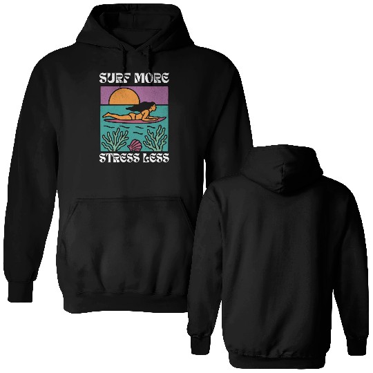 Surf More Stress Less | Tropical Sunset Surf Girl Double Sided Hoodies