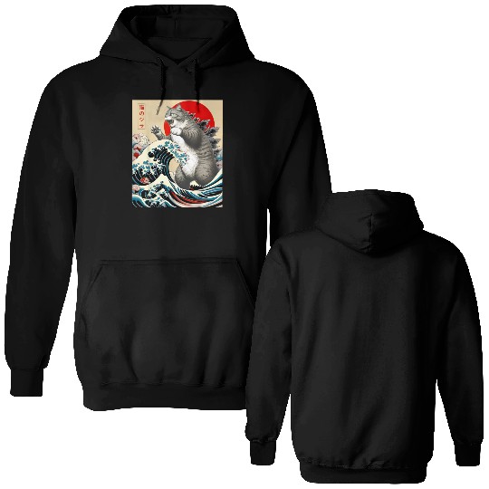 Catzilla Cat Japanese Art Funny Cat Double Sided Hoodies