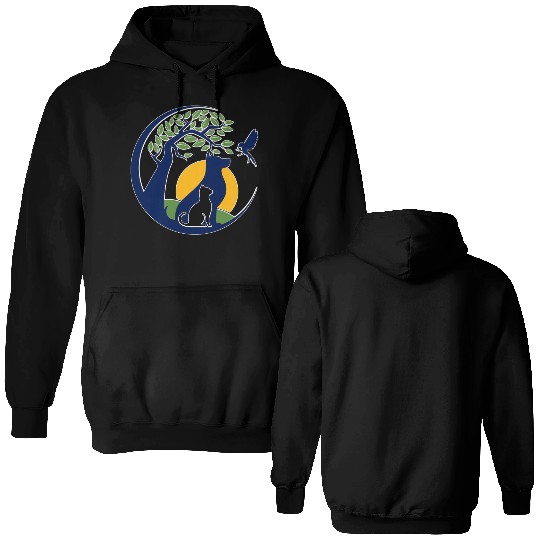 Serene Wilderness Canine and Feline Scene Double Sided Hoodies