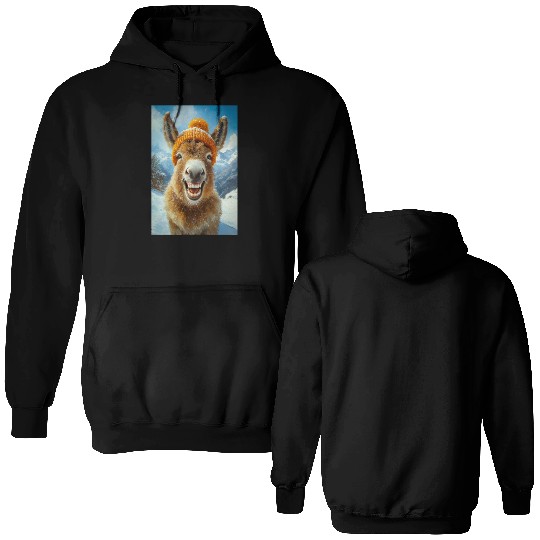 Smiling Donkey in Winter Hat Double Sided Hoodies