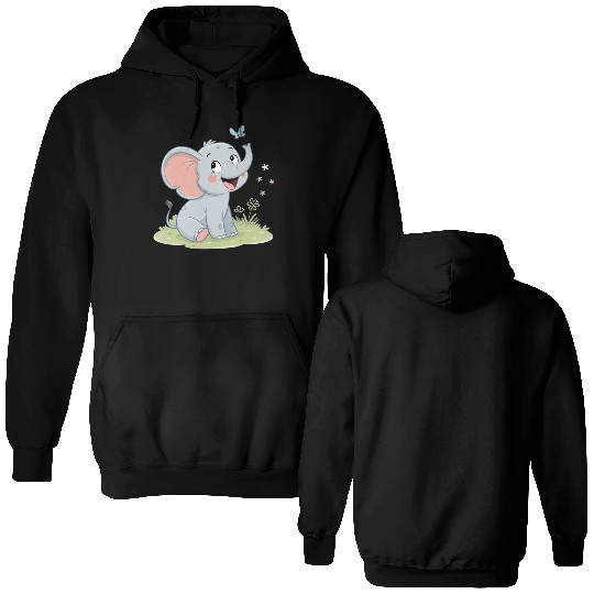 Playful Elephant with Butterflies and Flowers Double Sided Hoodies