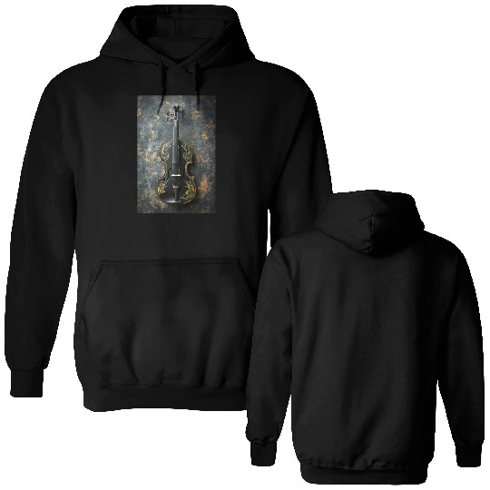 Elegant Black and Gold Violin Double Sided Hoodies