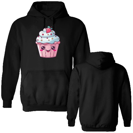 Kawaii Strawberry Cupcake Illustration Double Sided Hoodies