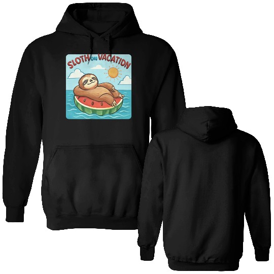 Sloth on Vacation – Watermelon Pool Float Double Sided Hoodies