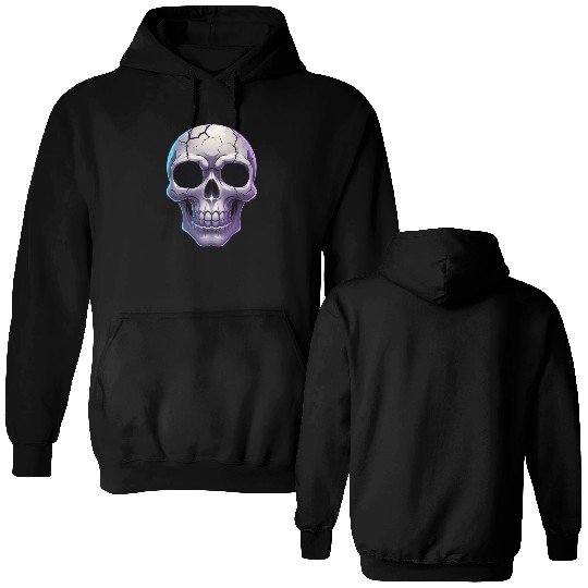 Cracked Midnight Skull Illustration Double Sided Hoodies