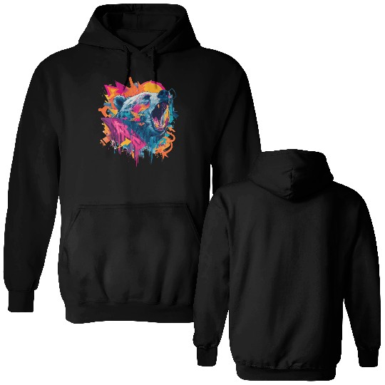 Vibrant Roaring Bear Graffiti Design Double Sided Hoodies