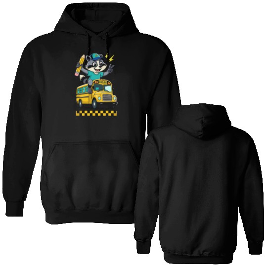 back-to-school-Cute Raccoon Student on School Bus  Double Sided Hoodies