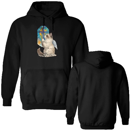 Celestial Cat with Stained Glass Cross Double Sided Hoodies