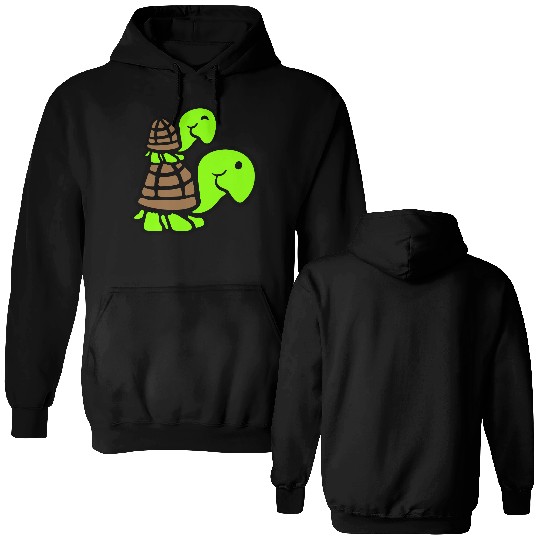 2 turtles piggyback mummy daddy child riding cute Double Sided Hoodies