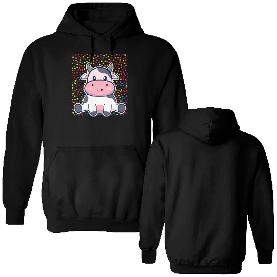 Cute Cartoon Cow with Polka Dots Double Sided Hoodies