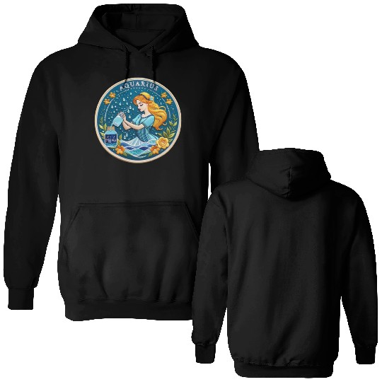 Aquarius Stylish Watercolor Zodiac Illustration Double Sided Hoodies