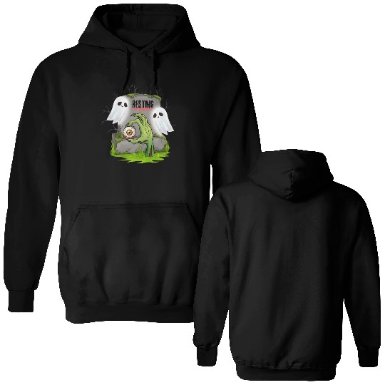 Spooky Graveyard with Ghosts and Eye Double Sided Hoodies