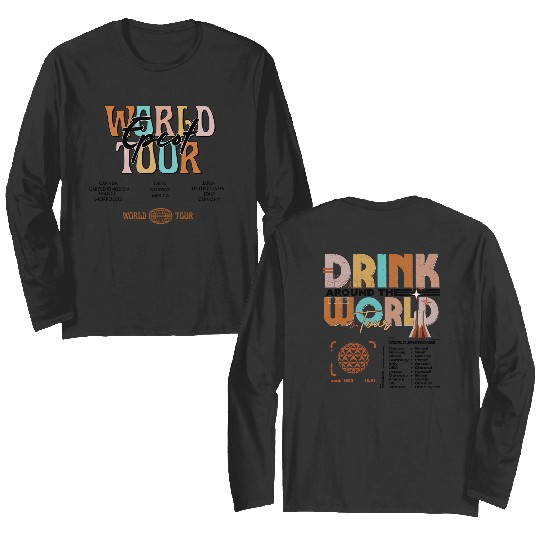 Epcot Drink Around the World Double Sided Long Sleeves, Disney Epcot World Tour Double Sided Long Sleeves