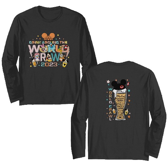 Vintage Two-sided Disney Drinking Around The World Crawl 2023 Double Sided Long Sleeves