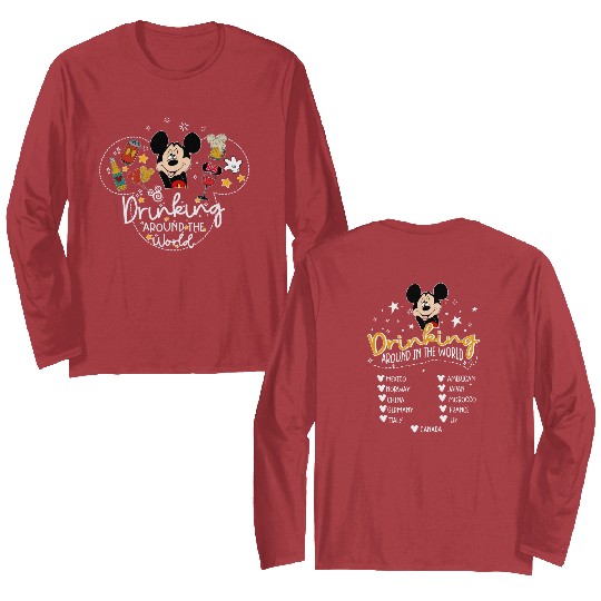 Drinking Around The World  Color Double Sided Long Sleeves, Disneyland Drinking Double Sided Long Sleeves, Disney Trip Double Sided Long Sleeves