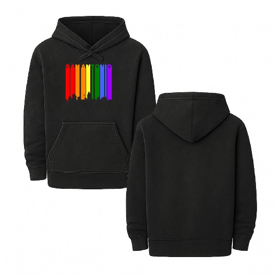San Antonio Texas Gay Pride Rainbow Skyline Double Sided Mineral Wash Hoodies