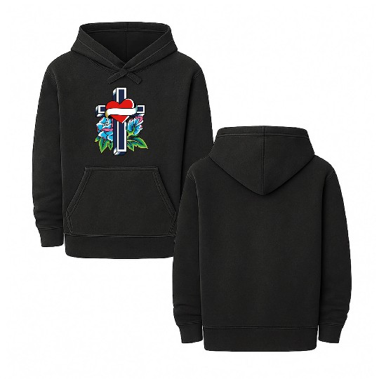 Cross with heart and roses tattoo Double Sided Mineral Wash Hoodies