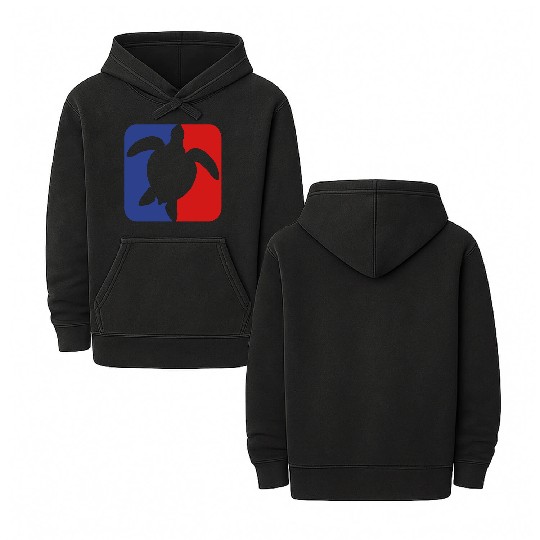 red blue square button sea turtle silhouette outli Double Sided Mineral Wash Hoodies