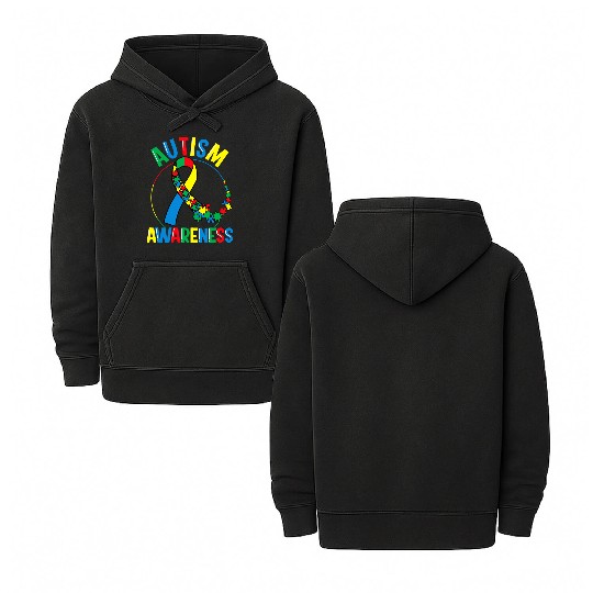 Colorful Autism Awareness Day Puzzle Ribbon Double Sided Mineral Wash Hoodies