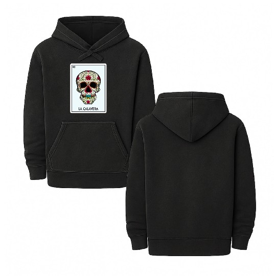 La Calavera Lottery The Skull Card Mexican Lottery Double Sided Mineral Wash Hoodies