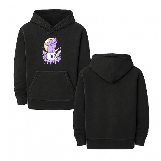 Pastel Goth Cute Creepy Witchy Cat and Skull Double Sided Mineral Wash Hoodies