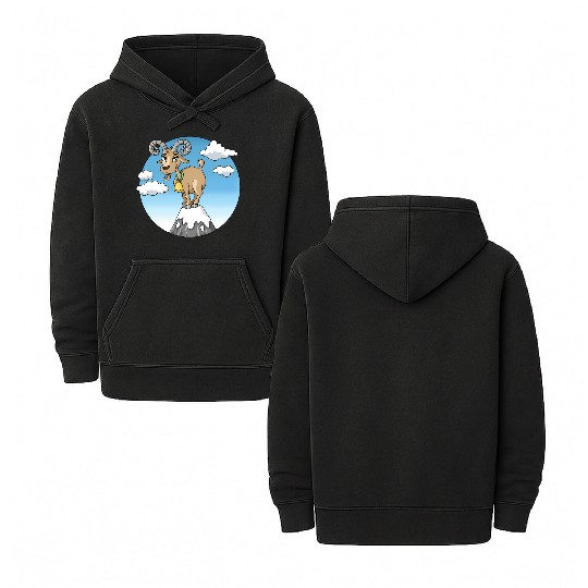 Mountain goat peaks with snow cartoon Double Sided Mineral Wash Hoodies