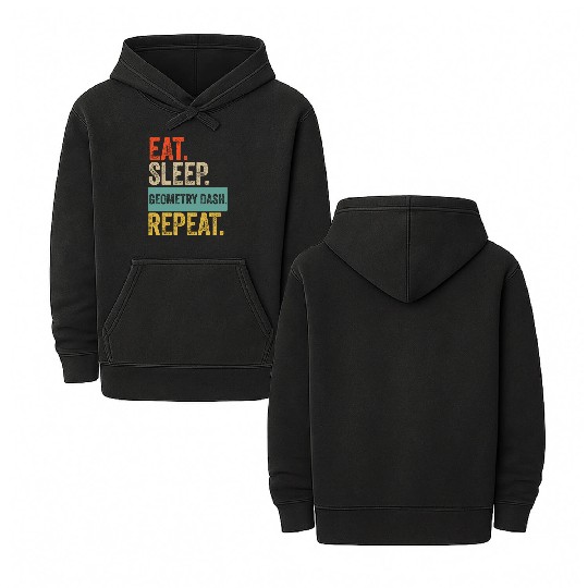 Eat sleep geometry dash repeat retro vintage Double Sided Mineral Wash Hoodies
