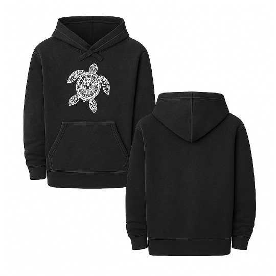 White Tribal Hawaiian Tattoo Boho Sea Turtle Double Sided Mineral Wash Hoodies