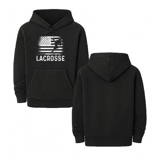 Lacrosse LAX American USA Flag Double Sided Mineral Wash Hoodies