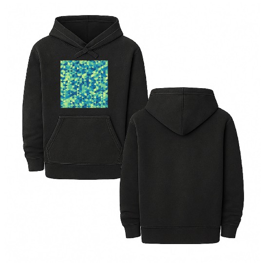Geometric Hexagon Pattern Blue Yellow Green Double Sided Mineral Wash Hoodies