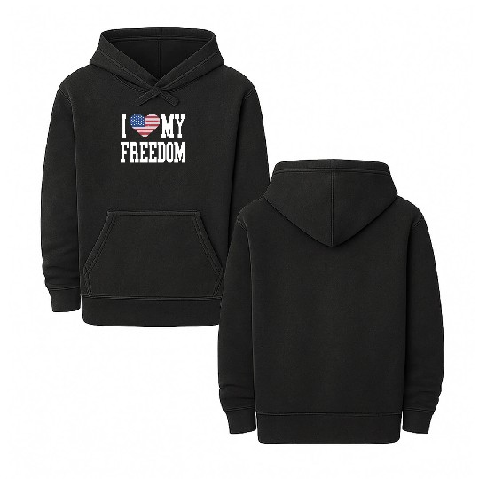 Patriotic American Flag I Heart Freedom, I Love Double Sided Mineral Wash Hoodies