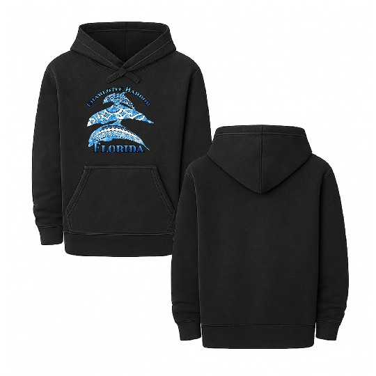 Charlotte Harbor Florida Vacation Tribal Dolphins Double Sided Mineral Wash Hoodies