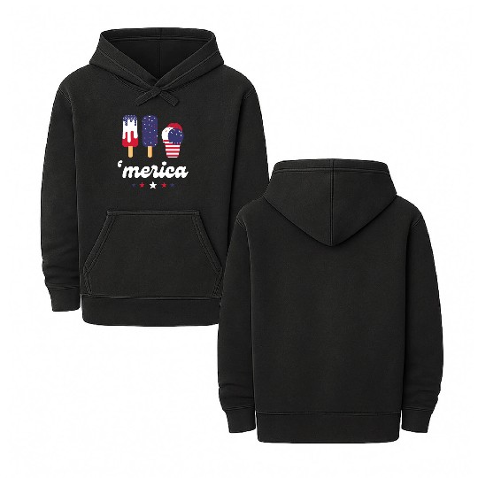 Ice Cream Patriotic Popsicles US Flag Merica Double Sided Mineral Wash Hoodies