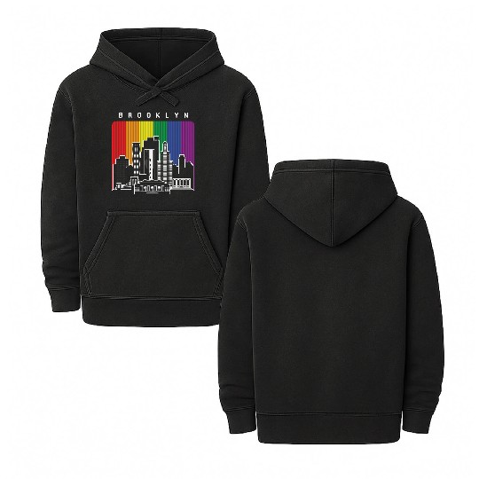 Brooklyn New York Skyline Rainbow Flag Double Sided Mineral Wash Hoodies