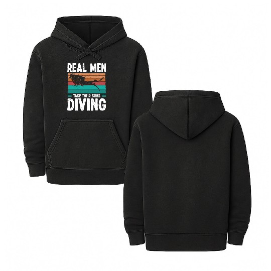 Diver Real Men taker their Sons Scuba Diving Double Sided Mineral Wash Hoodies