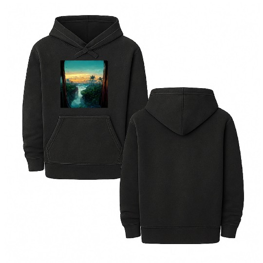 Paradise island painting Double Sided Mineral Wash Hoodies