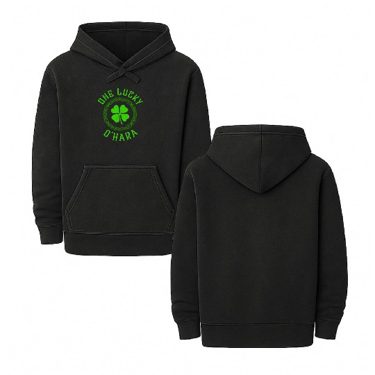 One Lucky O'Hara Irish Family Four Leaf Clover Double Sided Mineral Wash Hoodies