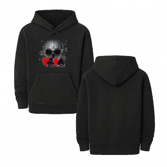 Heavy Metal Punk Poker Skull Double Sided Mineral Wash Hoodies