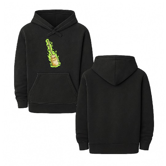 Magic Witch Broom With Green Shimmer Halloween Double Sided Mineral Wash Hoodies