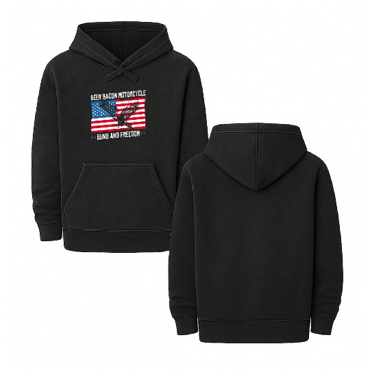 Beer Bacon Motorcycle Guns And Freedom US Flag Double Sided Mineral Wash Hoodies