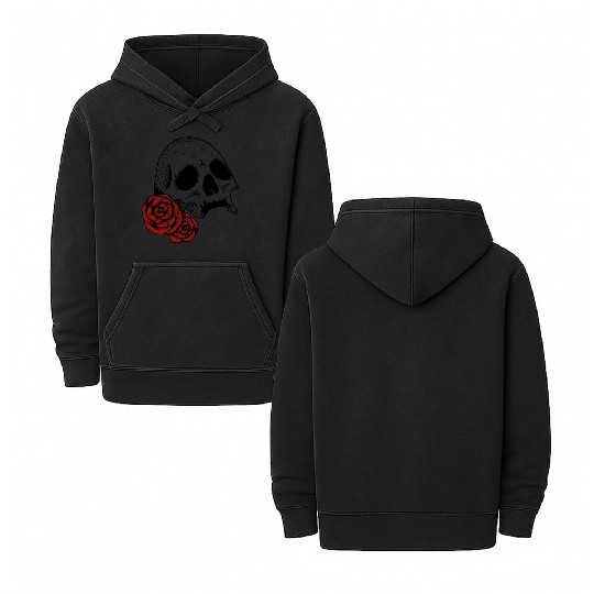 Skull with red Roses | Skull | Bones | Halloween Double Sided Mineral Wash Hoodies