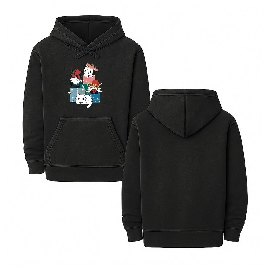 cute gnome and kitty cats on present gift box Double Sided Mineral Wash Hoodies