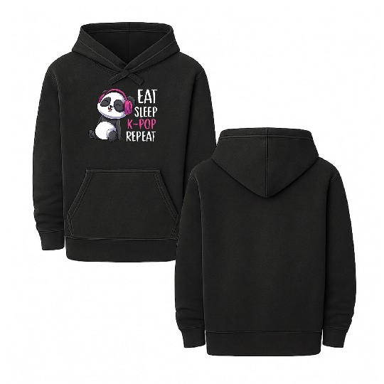 Eat Sleep K-pop Repeat Panda bear korean music Double Sided Mineral Wash Hoodies