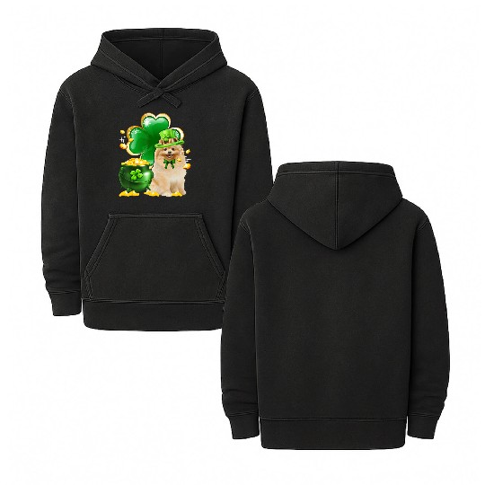 Pomeranian Dog Shamrock St Patricks Day Double Sided Mineral Wash Hoodies