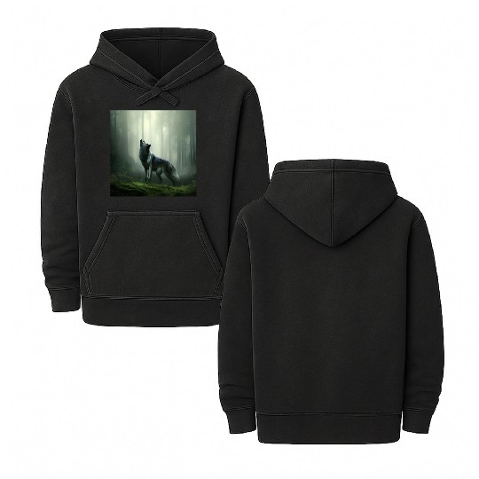 Howling wolf at midnight Double Sided Mineral Wash Hoodies