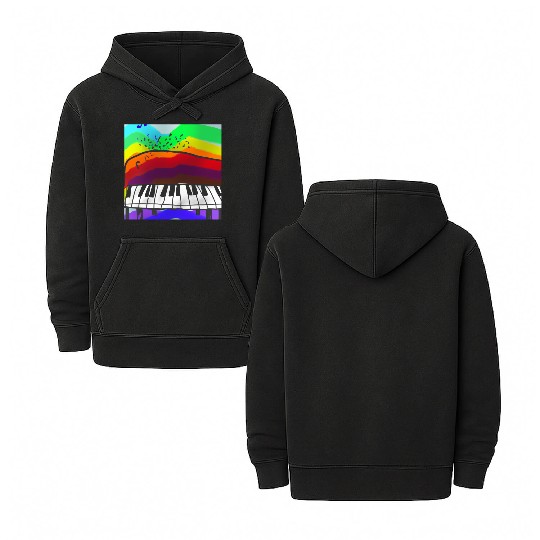 A beautiful piano in front of a colorful rainbow Double Sided Mineral Wash Hoodies